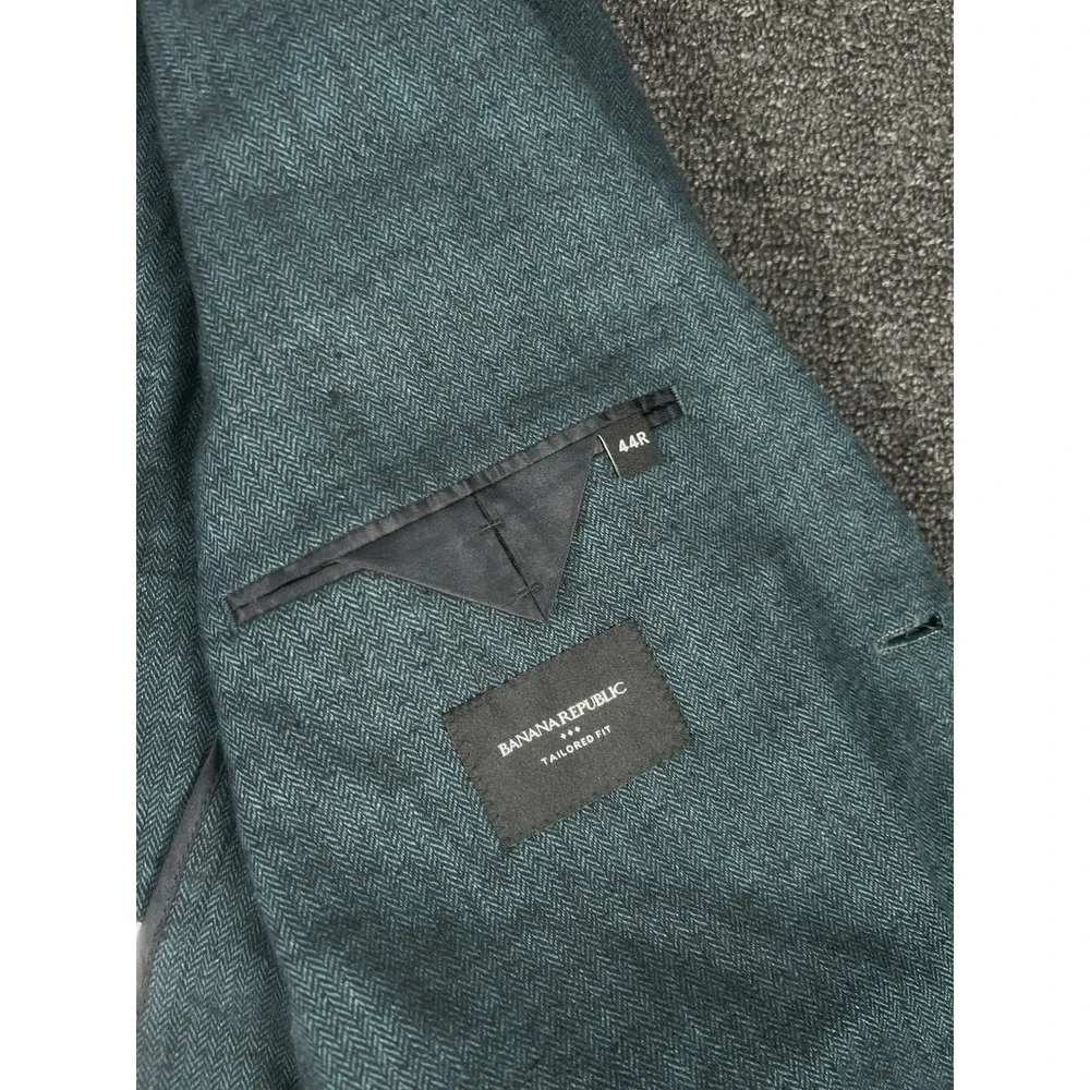 Banana Republic Blazer Jacket Men 44R Green Herringbone Tweed Linen Unstructured